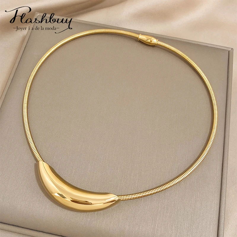 Flashbuy Stainless Steel Gold Color Necklace Snake Chain Metal Bend Tube Pendant Choker Necklace Clavicle Chain Collier Jewelry