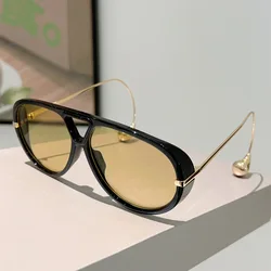 Women's Luxury Oversized Gradient Pilot Sunglasses - Trendy Double Bridge Design (Yellow)
