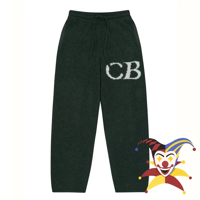 

Blackish Green Cole Buxton Knit Pants Men Women Vintage Logo Jacquard CB Woolen Sweatpants Inside Tags