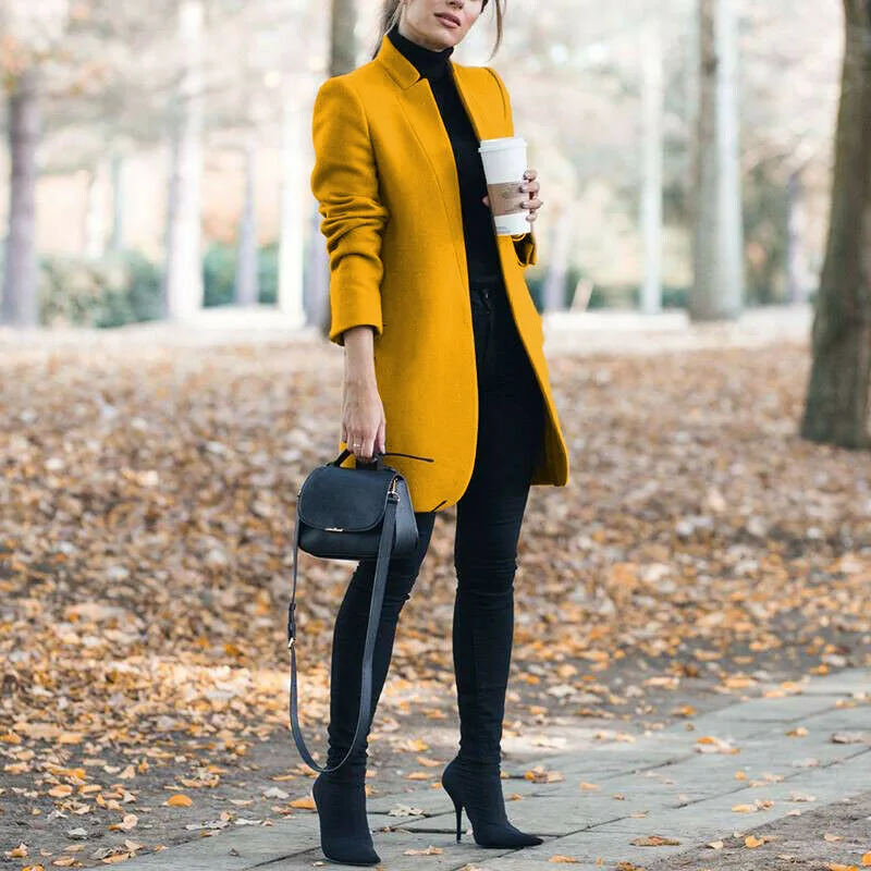 

Autumn and Winter Solid Color Stand Collar Women's Coats/Jackets Thickened Straight Long Coats Plus Size S-5XL Wool&Blends