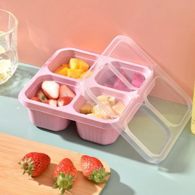 Reusable Plastic Square Bento Box Food Container with Lid