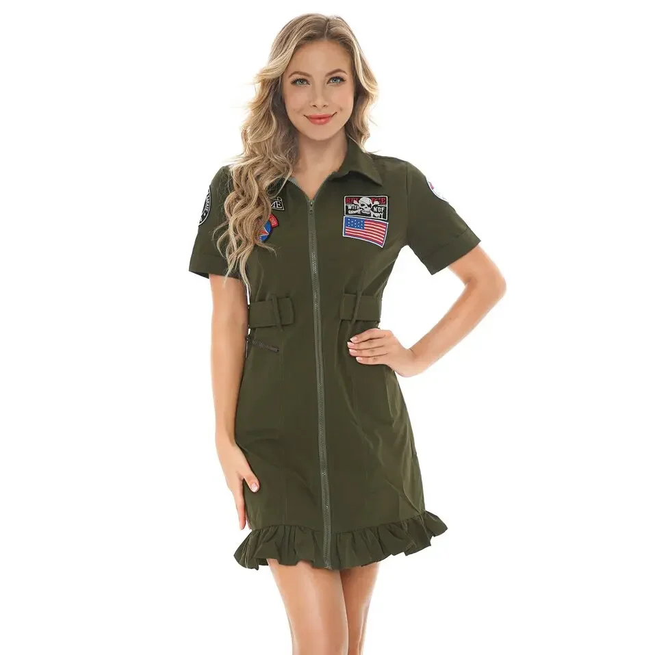 Sexy Lady American Airforce Military Pilot Costume Cosplay Halloween Party Dress
