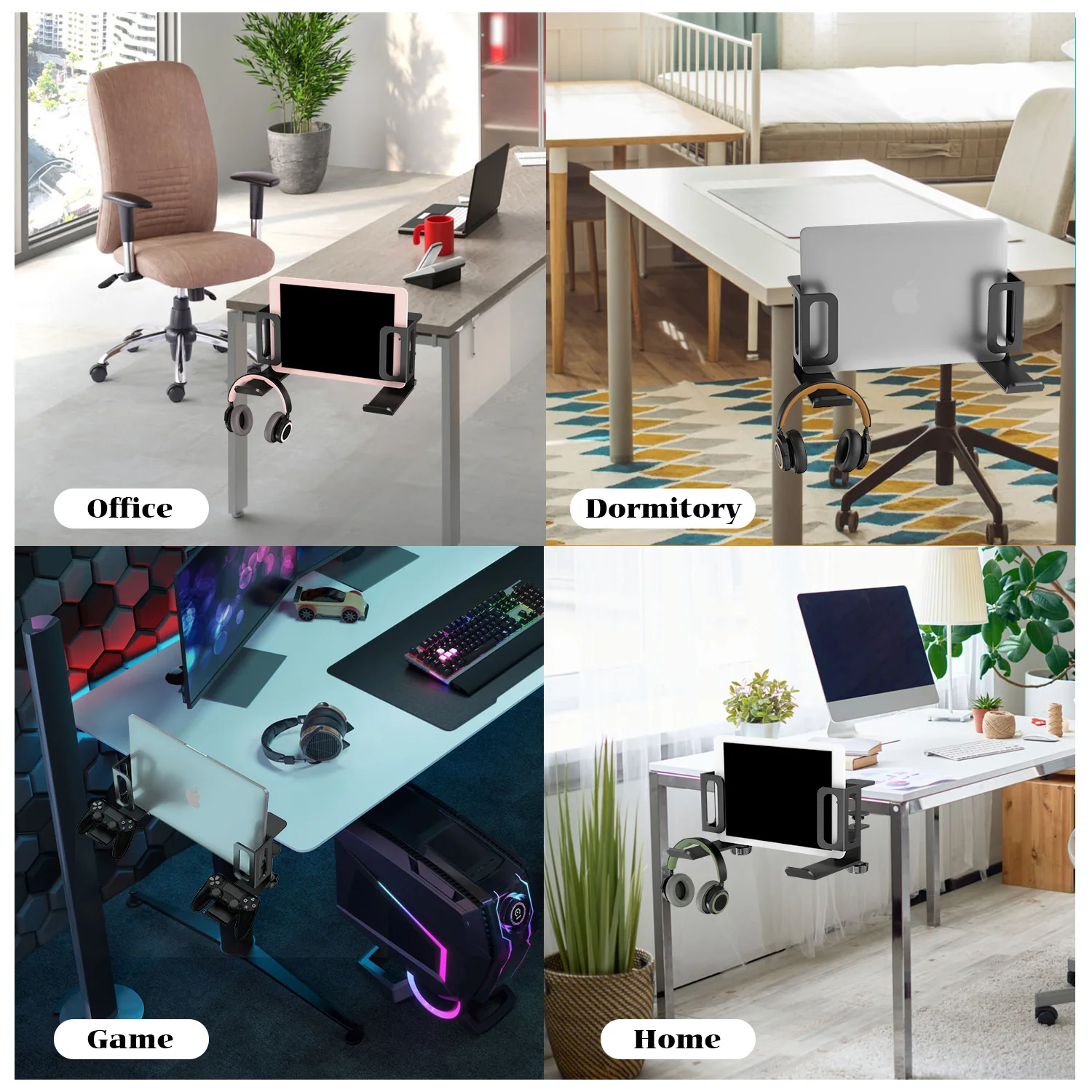 Vertical Laptop Stand No Drill Desk Side Laptop Stand Organizer Adjustable Holder Desk Clamp on Side Holder Shelf