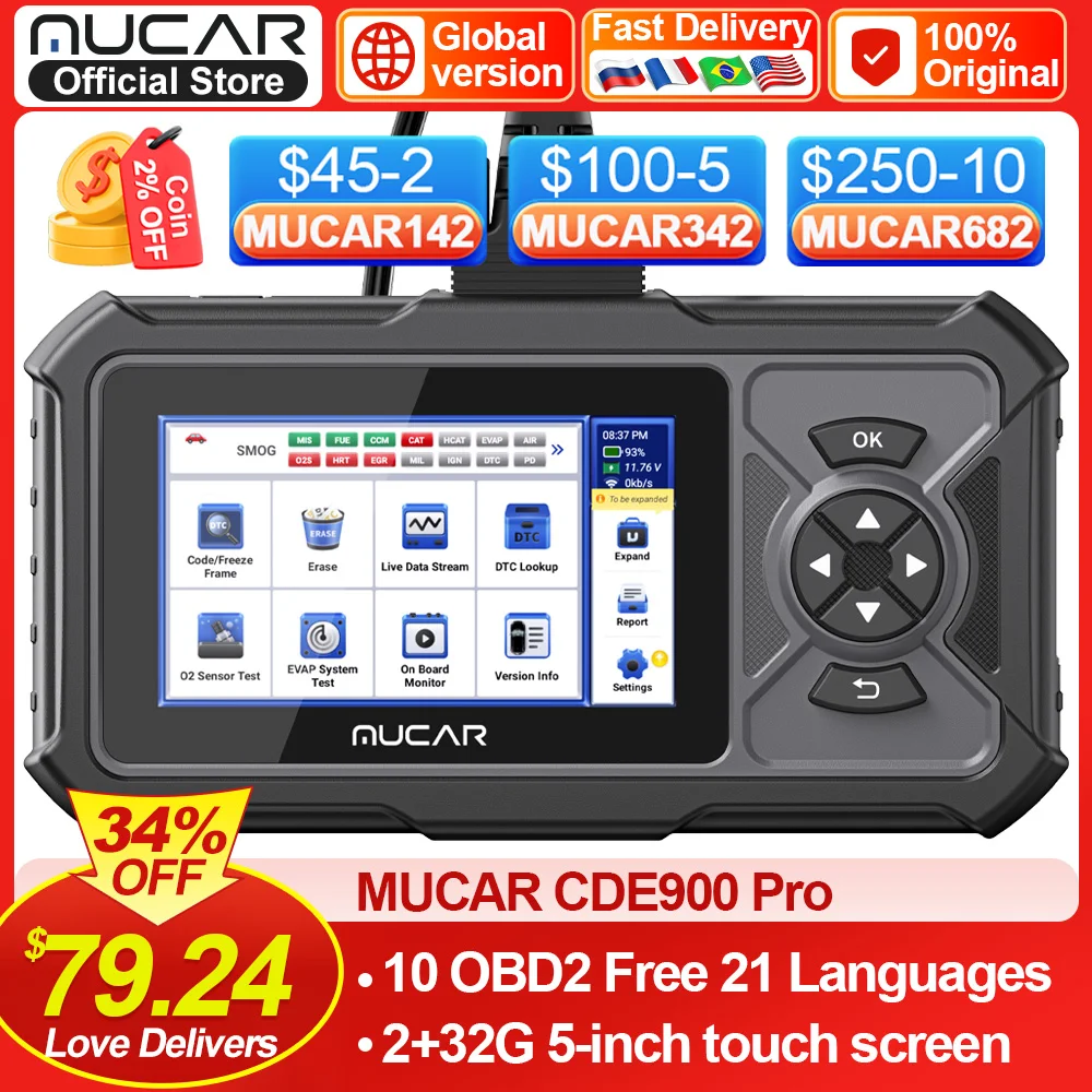 Mucar Cde900 Pro Obd2 Strumento Diagnostico Con 4 Sistemi Di Diagnostica Ecm Tcm Abs Srs Scanner Automobilistico Lettore Di Codici Per Auto Scanner Ob