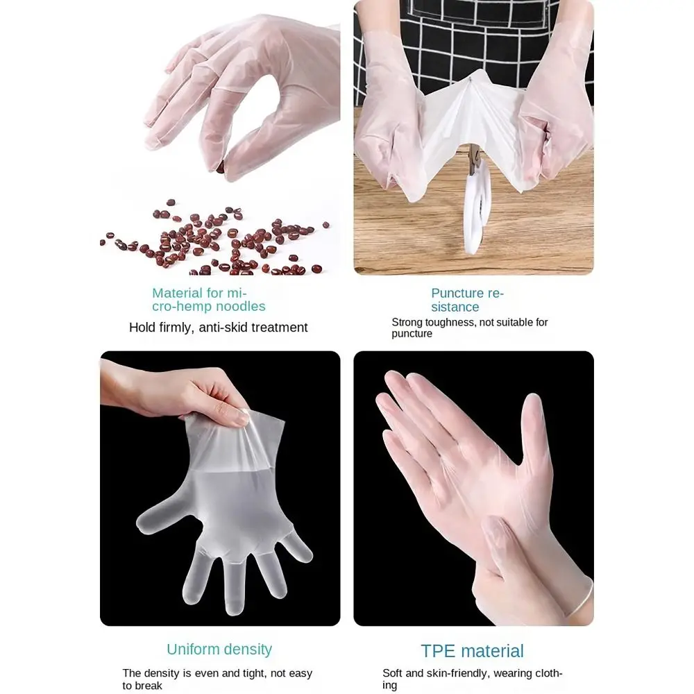 Description Picture 3 of item100Pcs Acid Work Safety Disposable Gloves Non-Slip S/M/L/XL Cleaning Gloves Food Grade Transparent Latex Free Gloves Market