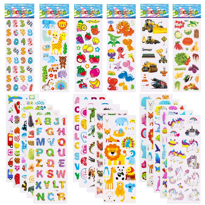 5 Blatt Kinderaufkleber, bauschige Aufkleber für Kinder, Geburtstag, Weihnachten, Neujahr, Geschenk für Mädchen, Jungen, Scrapbooking, Cartoon-Aufkleber