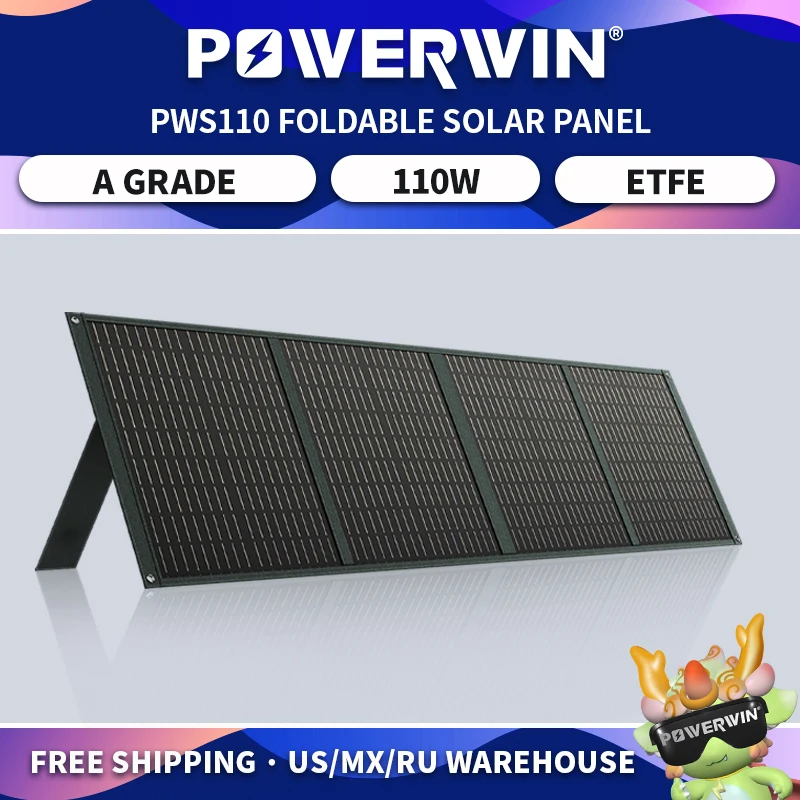POWERWIN PWS110 Foldable Solar Panel Series/Parallel 24% Efficiency Durable Voltage Regulator Fast QC Output RV 110W ETFE IP65 solar panel