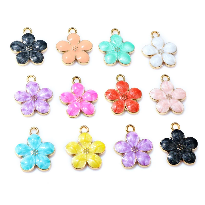 20 Stück 17x14mm Blumen-Anhänger Emaille-Legierung kleine niedliche Blumen-Reize DIY-Schmuck-Zubehör-Erkenntnisse für Halsketten-Ohrringe