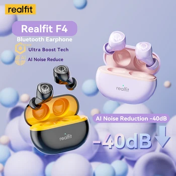 Realfit F4 Mini ANC Bluetooth Earphones 40dB Active Noice Cancellation HIFI Heavy Bass Wireless Earbuds for realme Xiaomi Lenovo