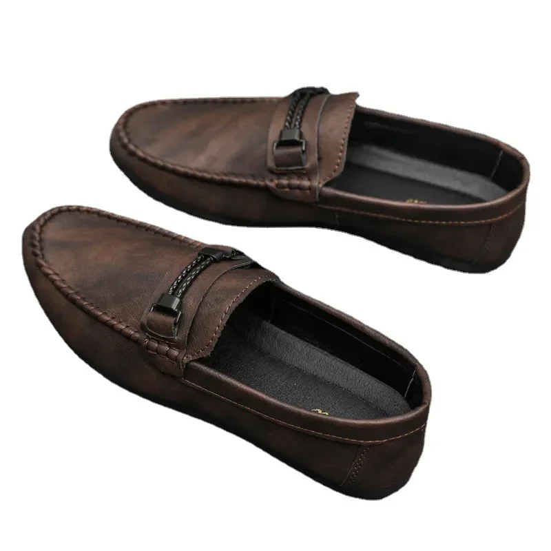 Men's Formal Summer Soft Sole Business Work Shoes Waterproof Lightweight Genuine Leather Loafers Flat Breathable