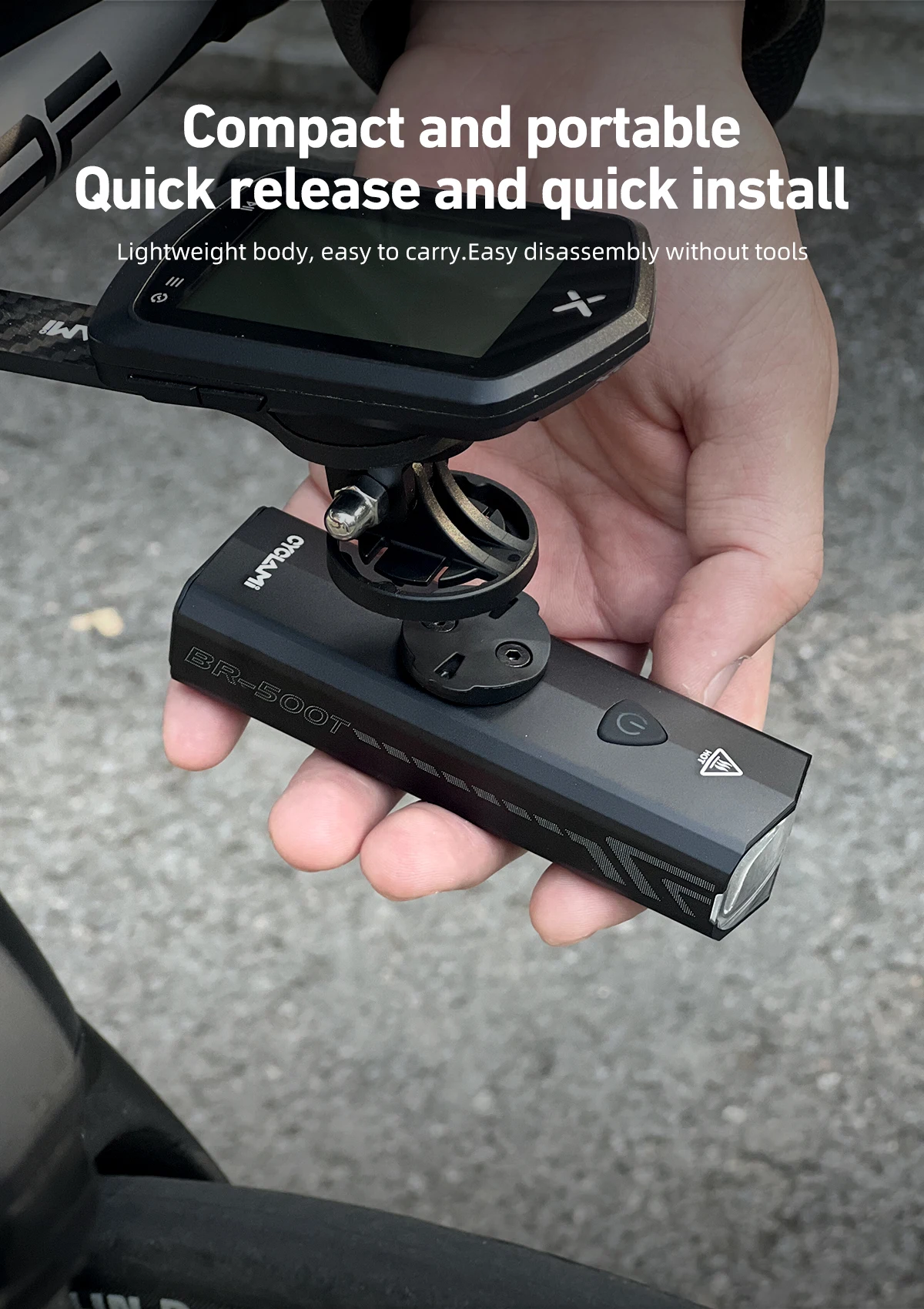 Ciclista a usar a luz durante a noite