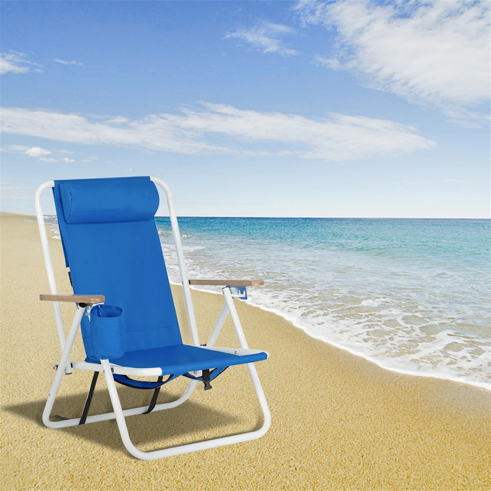 Beach Chair USA free shipping Blue Adjustable Headrest Portable High Strength Folded Beach Chair