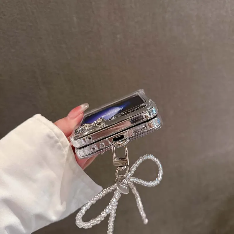 3D Shinny Butterfly Wrist Strap Phone Case for Samsung Galaxy Z Flip 6 5 4 3 Protective Cover for Z Flip6 Flip5 Flip4 Flip3 Capa_voghion.com