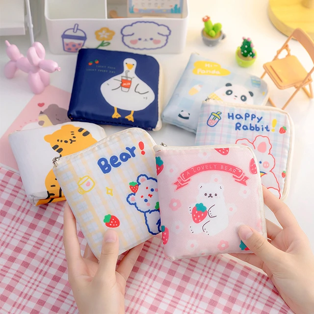 Korean Cute Bear Large Capacity Sanitary Napkin Pads Storage Bags Girls  Cartoon Physiological Period Tampon Organiser