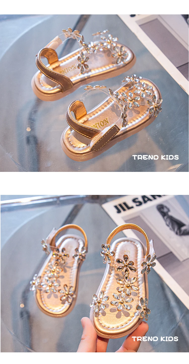 children's sandals near me 2022 Summer Girls Sandals Flower Crystal Princess Shoes Kids Fashion Rhinestone Beach Shoes Children Anti-slip Ankle Strap Shoes boy sandals fashion