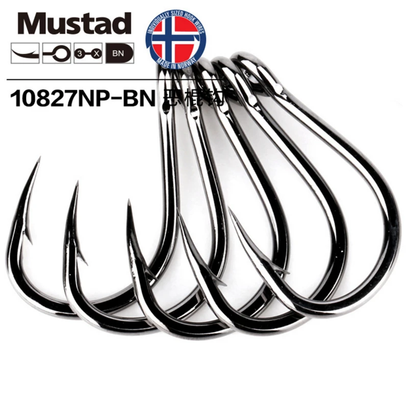 Original Mustad Haken 10827 Meer Angeln Thunfisch Eisen Bord Haken High Carbon Stahl Haken 4X Starke Jig Haken Live Köder jigbait