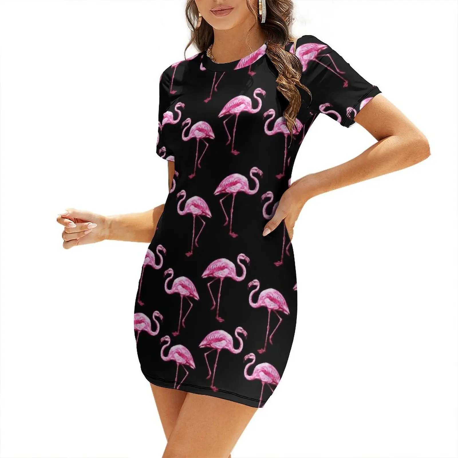 

Flamingo pattern Short Sleeved Dress summer dress Dresses gala clothing women summer 2024