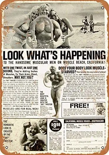 

Metal Vintage Tin Sign 1968 Muscle Beach California-Metal Tin Signs, Home Kitchen Wall Retro Poster Plaque Mural Bar Pub Coffe