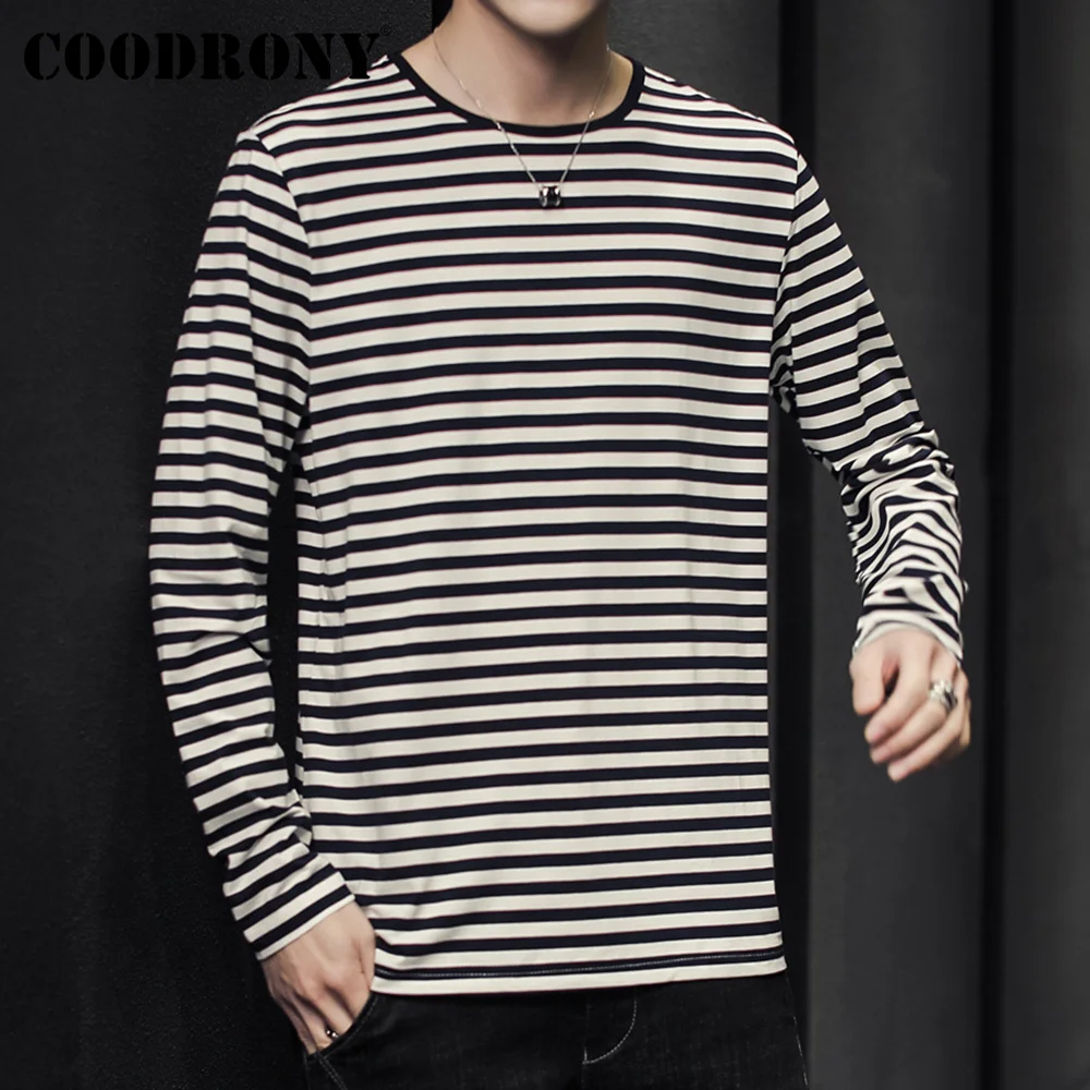 COODRONY Streewear Fashion O-Neck Men's Knitwear Cotton T-shirt Spring Summer Harajuku Casual Men Soft Long Sleeve Tshirts W5007 images - 6