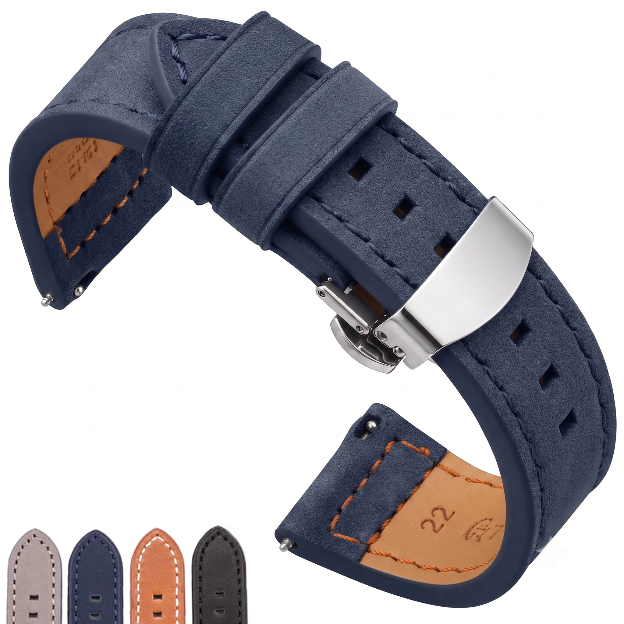 Elegant Quick Release Genuine Leather Watch Strap with Dual Press Automatic Clasp