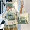 Backpack Japanese Cute Plaid Primary School Schoolbag Women's Korean Version Trend Backpack Five Piece Set Backpack 5