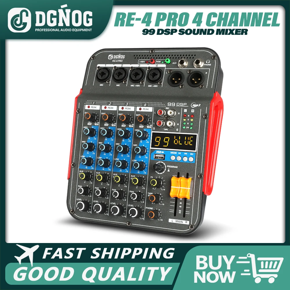 RE-4 PRO 4-Channel Sound Mixer 99 DSP Effects Professional Mixing DJ Console Bluetooth USB Interface Audio Mixer Record Computer