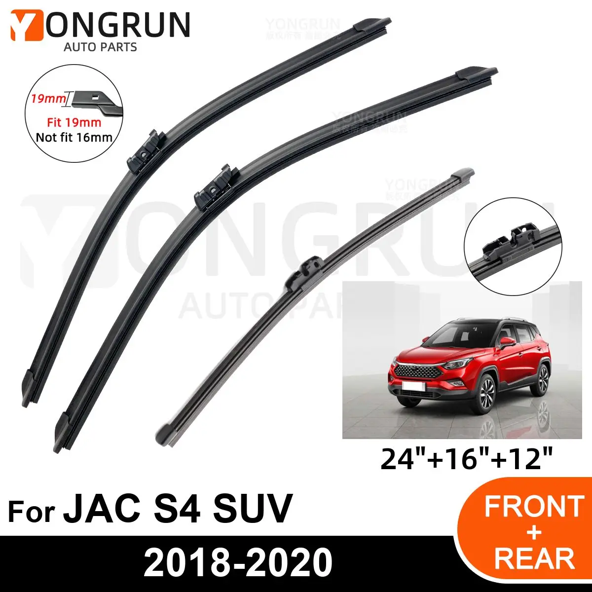 

Щетка стеклоочистителя для переднего и заднего стекла автомобиля JAC S4 SUV 2018-2020, резиновые аксессуары, 3 шт.