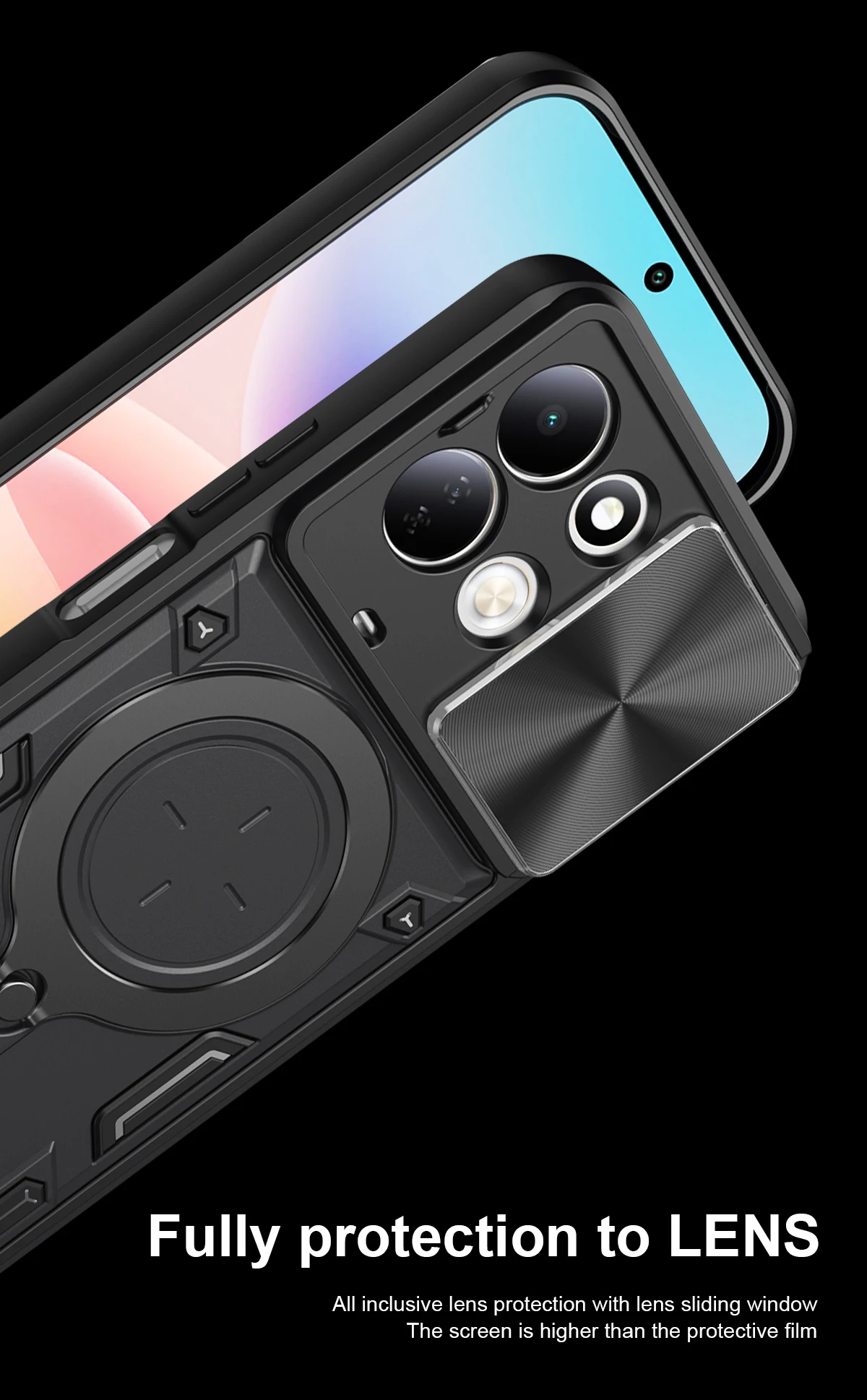 Slim Shockproof Kickstand Phone Case with Lens Protector