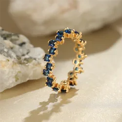 Exquisite Luxury Crystal Zircon Engagement Ring in Yellow Gold - 8 (Blue)