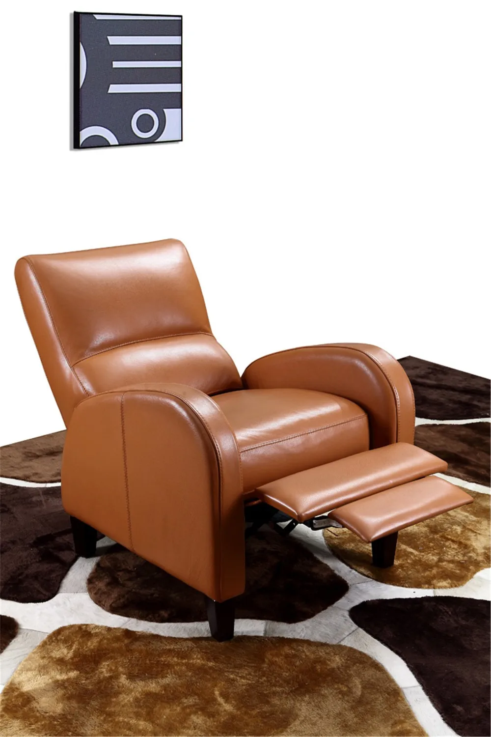 European Style Elegant red Leather furniture Coffee Shop Manual Push Back Reclining Single Seat Arm Chair