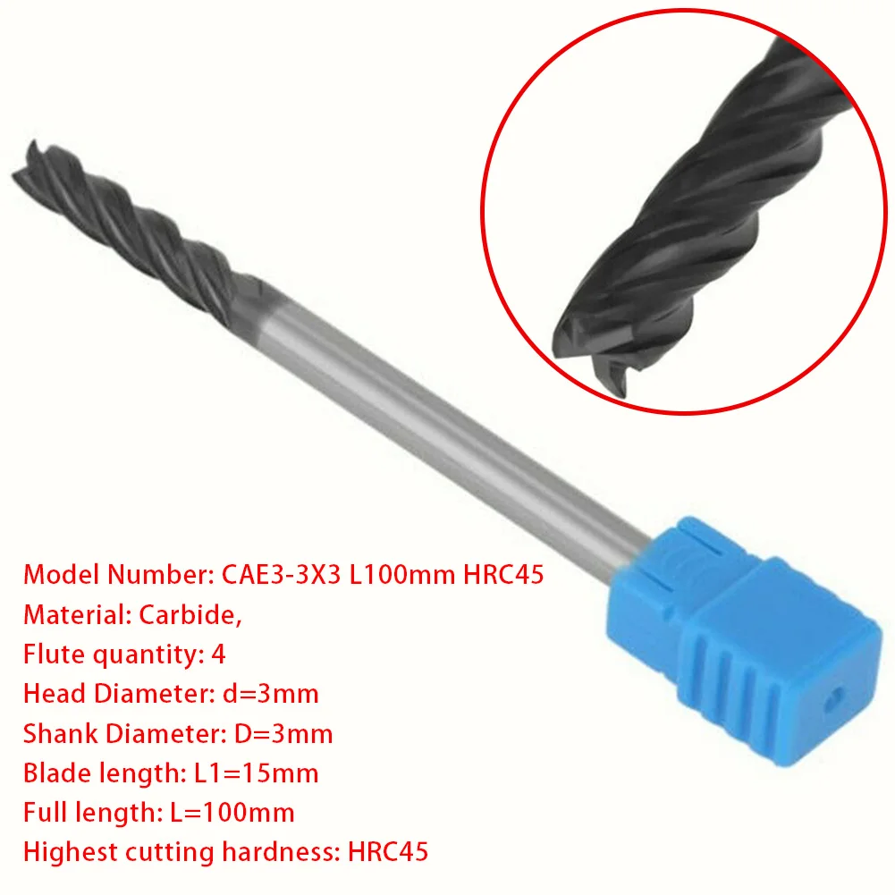 

3MM Carbide End Mill HRC45 Extra Long Shank 100mm Tungsten Carbide End Mill CNC Milling Cutter 4 Flutes Metalworking Tools