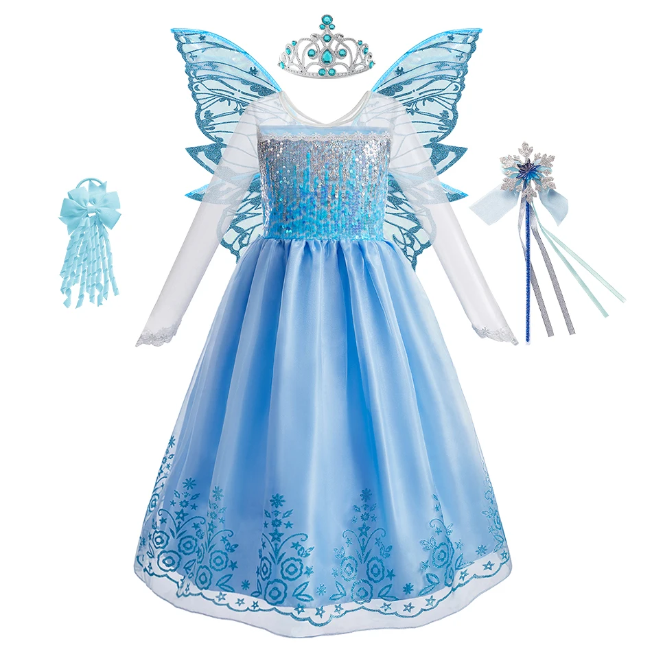 Robe de Princesse Fée Bleue avec Ailes et Accessoires Enfant