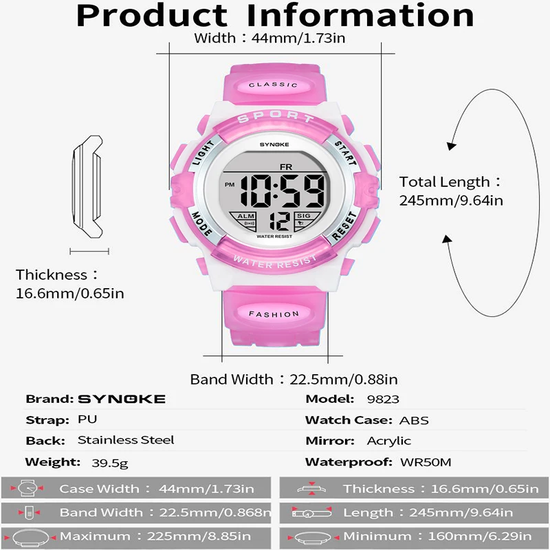 Synoke Kids Digital Watches Colorful Light PU Strap 50M Waterproof Led Sport's Children Wristwatch Boy Girl Alarm Clock 2