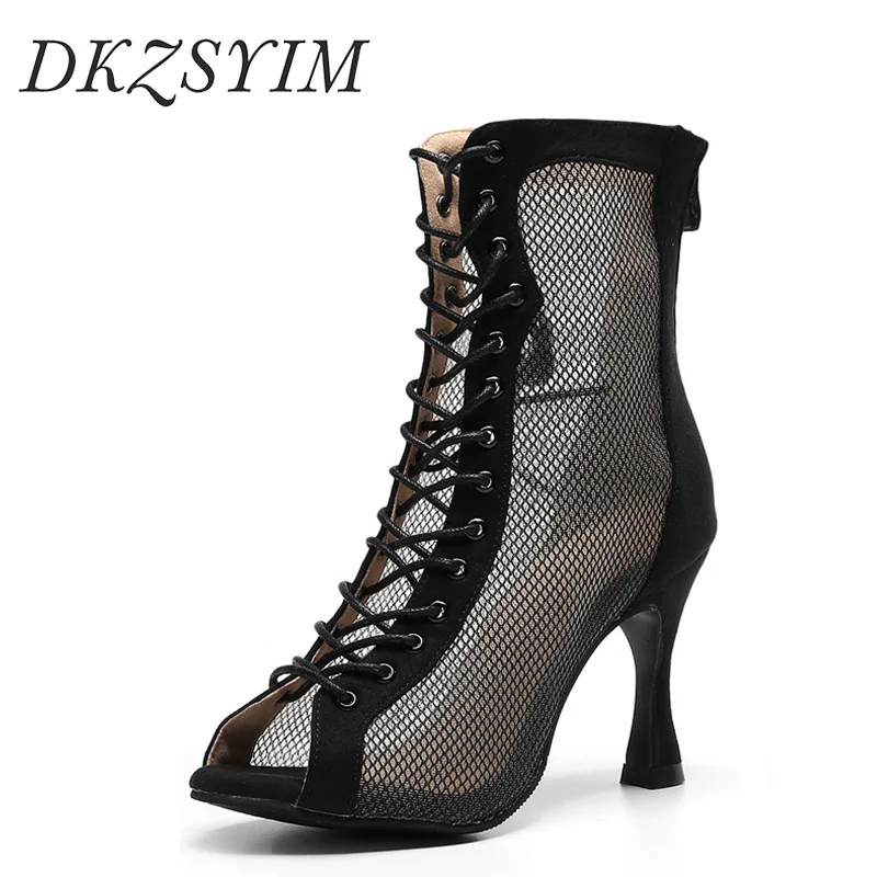 DKZSYIMWomanLatinDanceBootsRedBlackGirlsBallroomHighTopDance