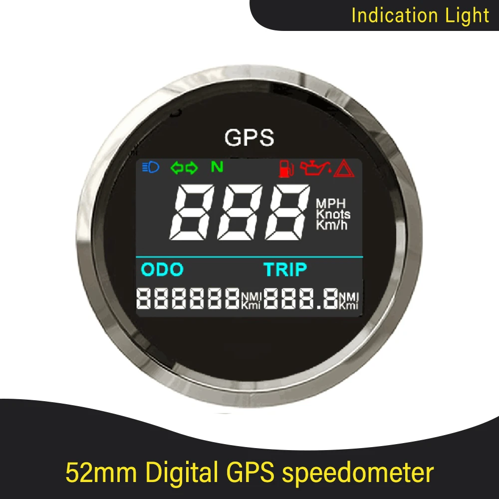 52mm Digital Gps Speedometer Lcd Speed Gauge Odometer Adjustable