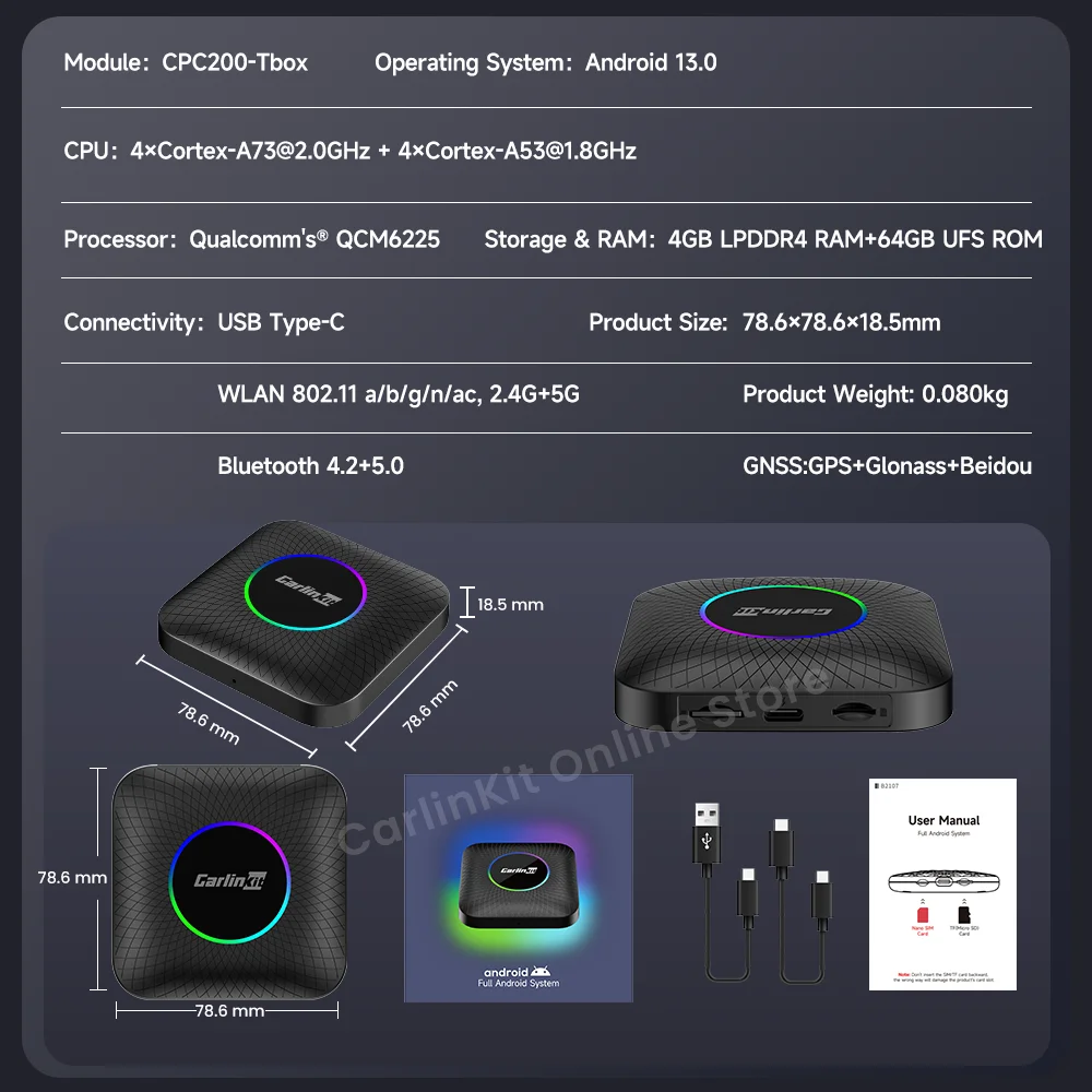 CarlinKit ȵ̵ 13 TV ڽ,  8 ھ ī÷, ȵ̵ ڵ   , Ʃ, ʽ, IPTV, Ƽ, Ÿ