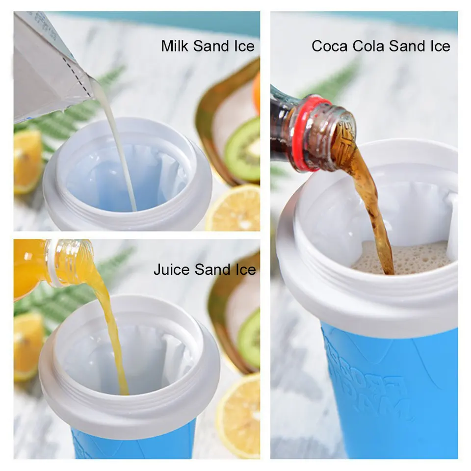 Tasse à Smoothie Slushy Maison - Portable, Noyau Glacé Intégré, Paille/cuillère 2 En 1, Rose, Réutilisable
