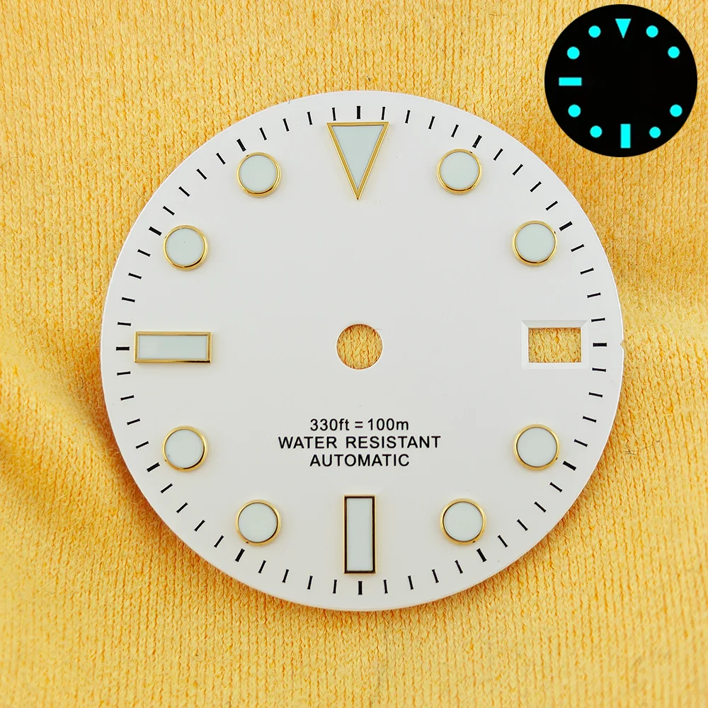 Enhanced Blue Luminous Watch Dial with Calendar - 28.5mm for Face Modification Parts