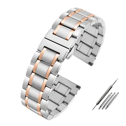 Elegant Curved End Stainless Steel Watchband Bracelet Strap - 20mm (Silver rose gold)