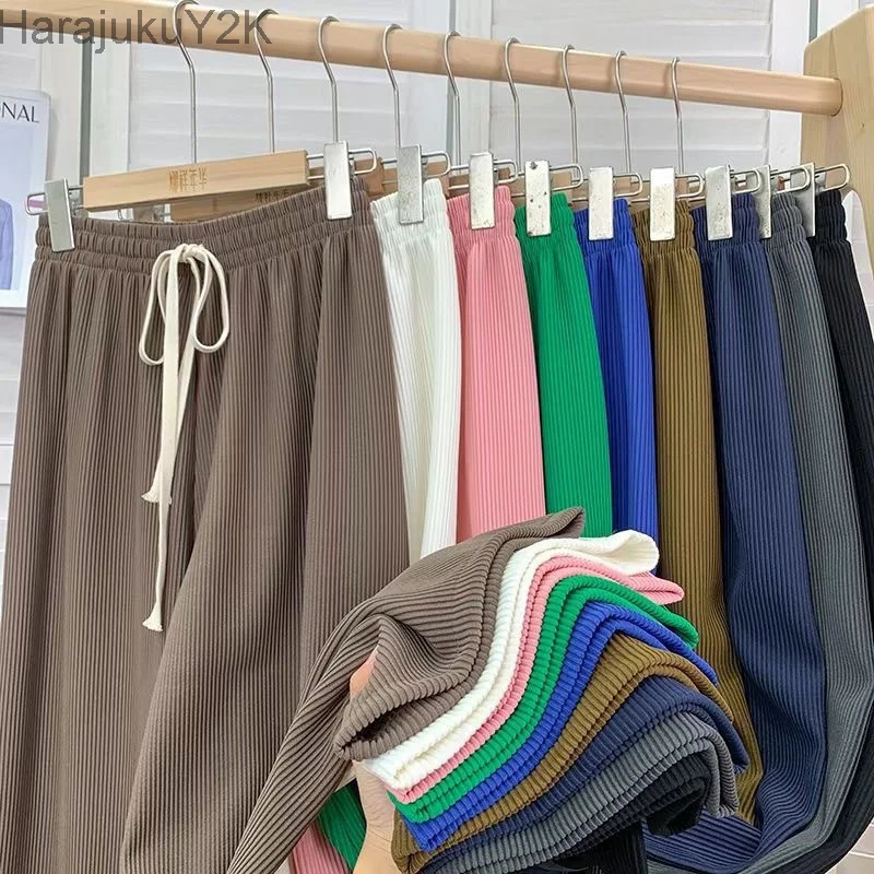 

Women Drawstring Pants Wide Leg Pants High Waist Straight Pant Korean Loose Sweatpants Hip Hop Long Trousers