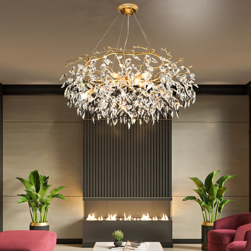 

Nordic Crystal Chandelier Tree Branch Luxury Pendant Lights Living Room Decoration Chandelier Lighting Gold Palace Villa Lamp