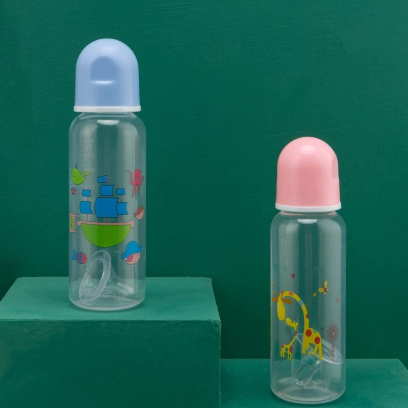 Upgraded 250ml Plastics Baby Bottle Cartoon Pattern Baby Feeding Bottle Suitable for Infant Newborn 7-inch Height 6