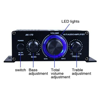 Bluetooth-compatible HiFi Audio Power Amplifier 2x200W Dual Channel with RCA Input High-fidelity Mini Audio Power Amplifier 3