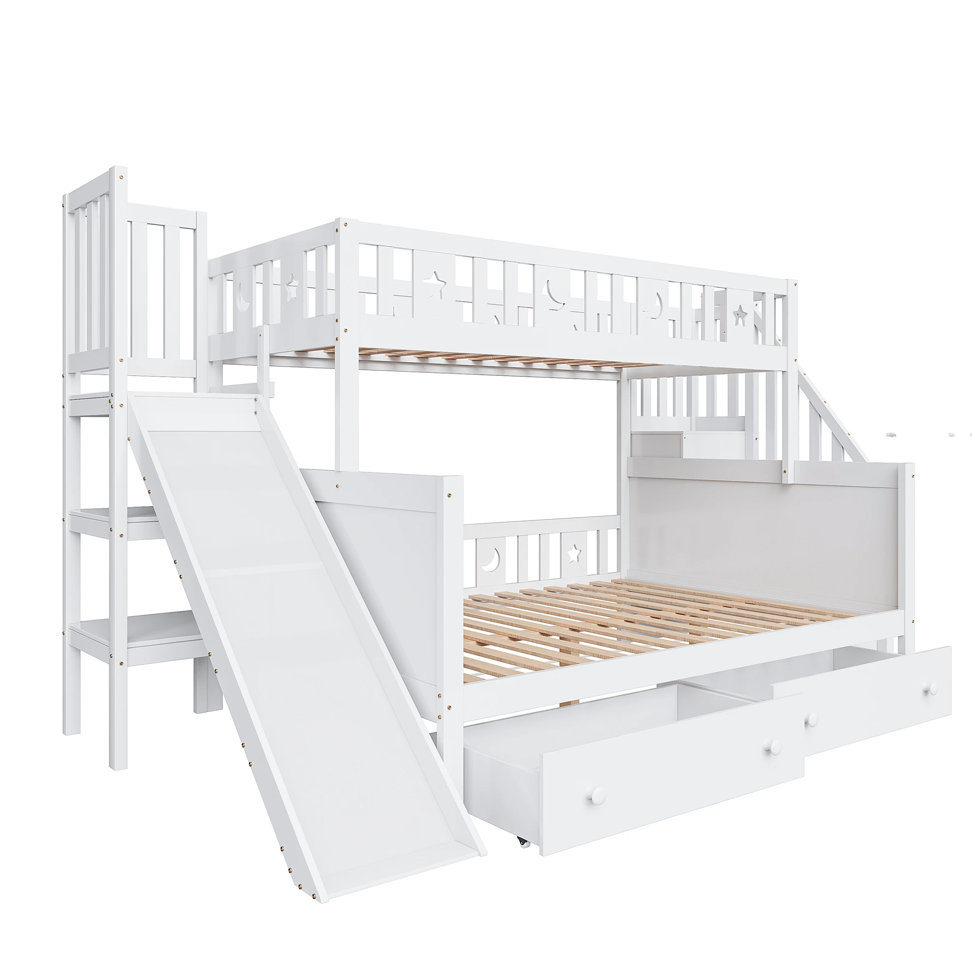 KOMHTOM Massivholz Etagenbett für Kinder in den Maßen 90x200 cm und 140x200 cm mit Sicherheitstreppe zwei großen Schubladen – Detail 7
