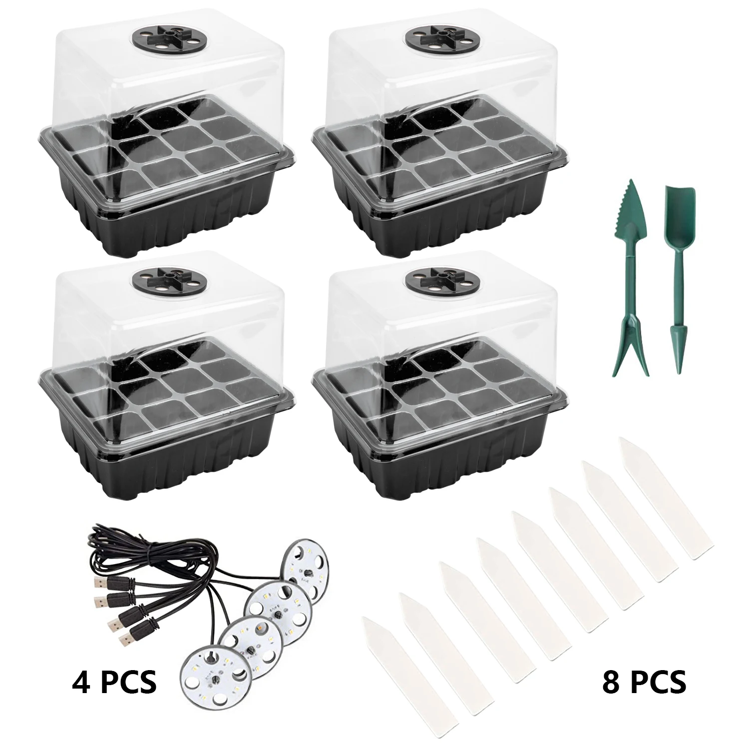 2-5 Pack Seedling Tray Starter with Grow Light,Seed Starter Trays with LED Light,Gardening Plants Germination Tray with Holes
