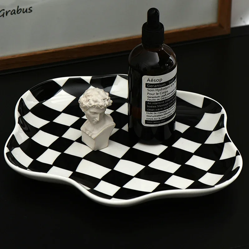 Nordic Chessboard Ceramic Plate Storage Tray Home Decoration Kitchen Supplies