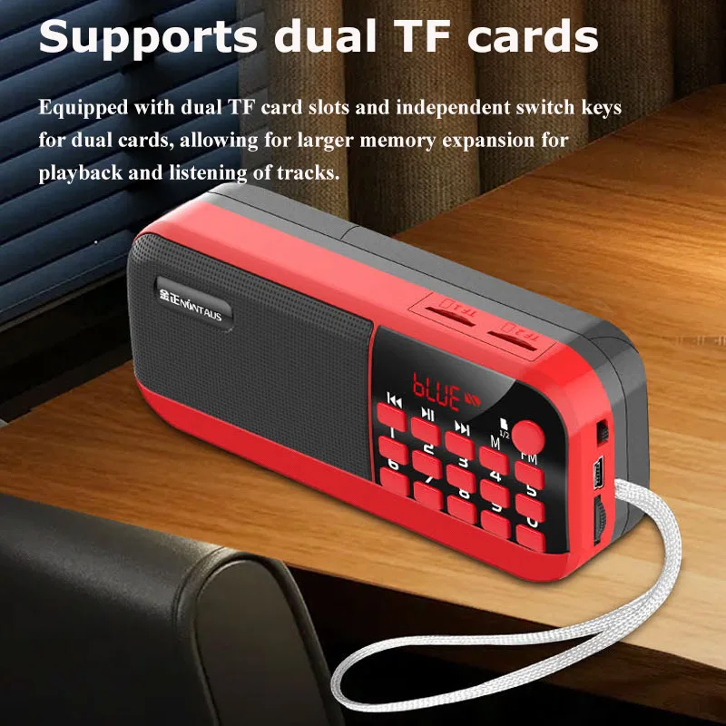 Mini Portable FM Radio High Sensitivity Radios Receiver Wireless Bluetooth Speaker with Lanyard Antenna Dual TF Card Music Playe