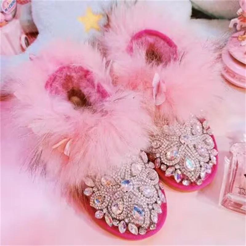 

Sequin rhinestones hand custom fox hair boots Winter plus fleece warm boots Rhinestones fur one-piece boots women's 35-44