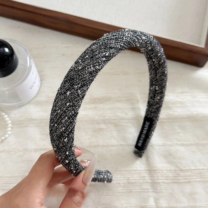Elegant Tweed Fabric French Blue Hairband - Trendy Non-slip Padded Hair Accessory