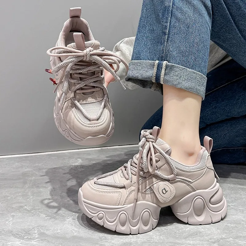 

Женские кроссовки на плоской платформе, сетчатые дышащие кроссовки на шнуровке, повседневная спортивная обувь для бега, весна 2024